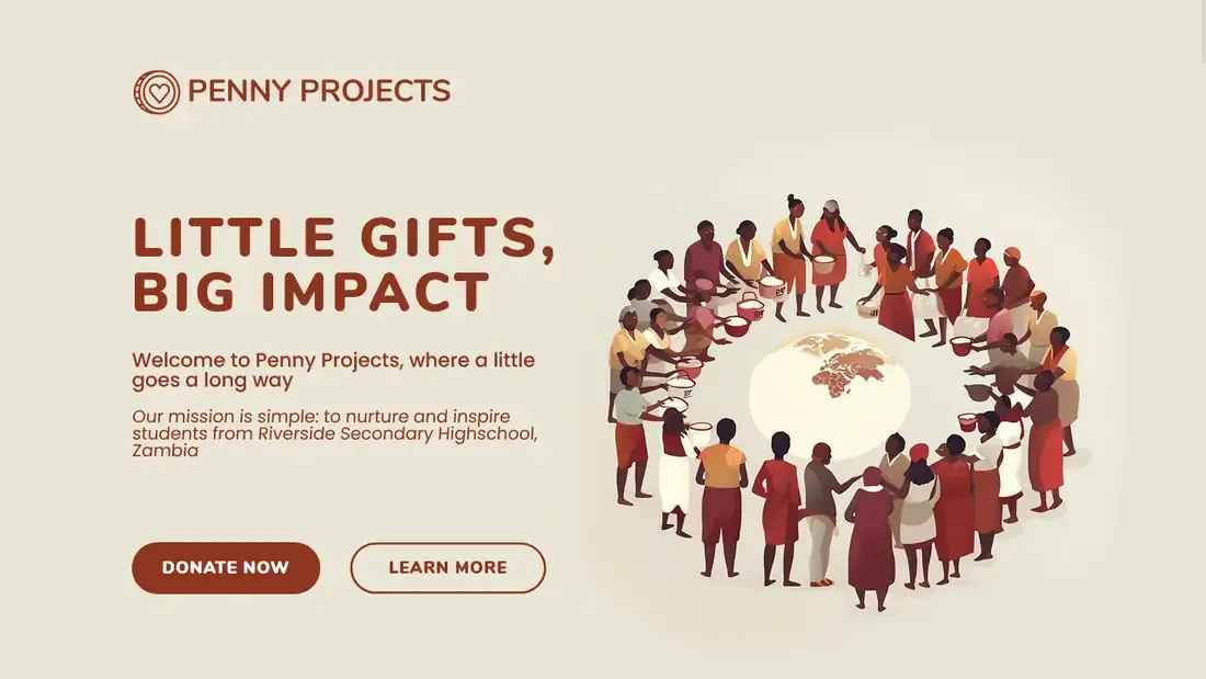 People gathering water at a well, with the Penny Projects logo