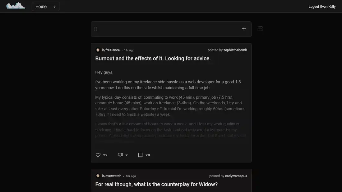 User posts on the Upbranched platform homepage